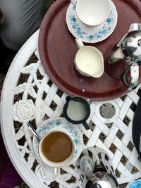 High angle view of tea cup on table