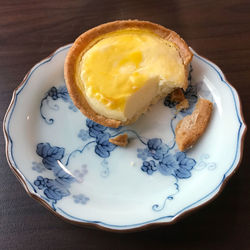 High angle view of cake in plate on table