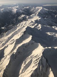 High angle view of snowcapped mountains