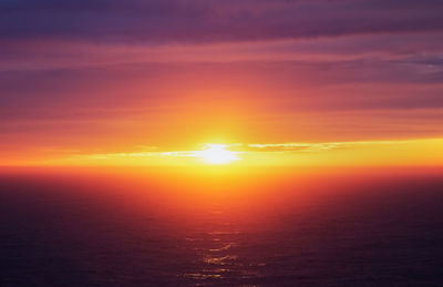 Scenic view of sea against romantic sky at sunset