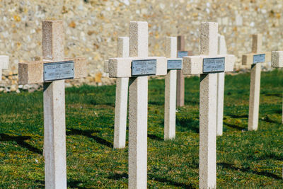 View of cross in cemetery