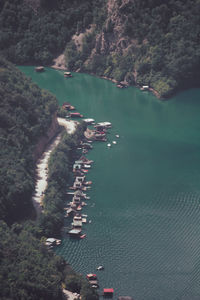 High angle view of boats in sea