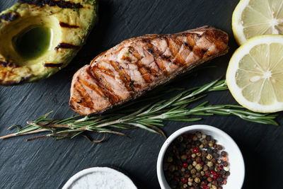 High angle view of food on table