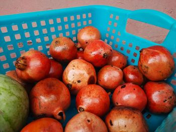 High angle view of apples in basket