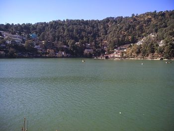 Scenic view of lake against clear sky
