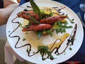 High angle view of salad in plate on table