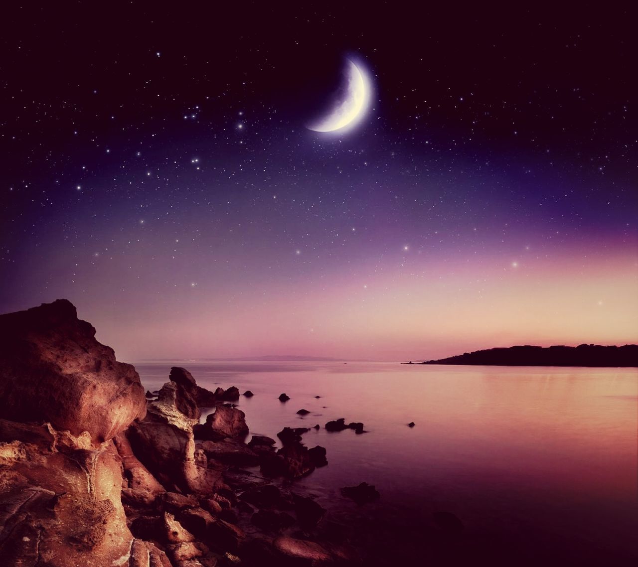 scenics, tranquil scene, tranquility, beauty in nature, night, water, sky, astronomy, star - space, nature, star field, idyllic, majestic, sea, star, galaxy, space, reflection, rock - object, rock formation