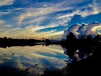 Scenic view of lake against sky at sunset