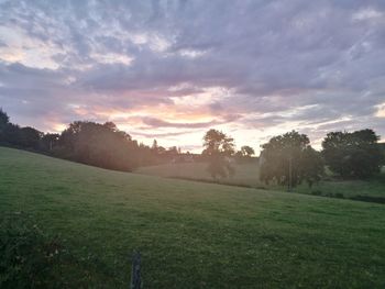 Scenic view of field against sky during sunset