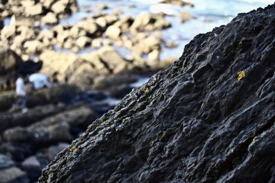 Close-up of rock formation on beach