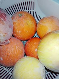 High angle view of sliced fruits in basket