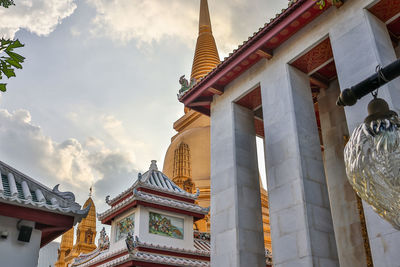 Low angle view of pagoda against sky