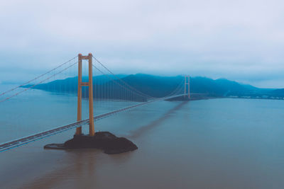 View of suspension bridge over sea