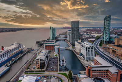 Aerial view of the liverpool skyline in united kingdom