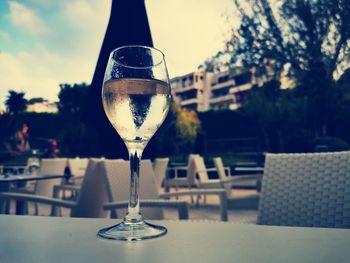 Close-up of beer glass on table