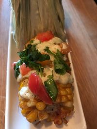 Close-up of food served in plate