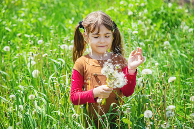 Portrait of young woman picking flowers