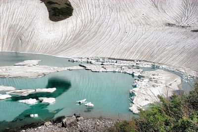 High angle view of glacier in water