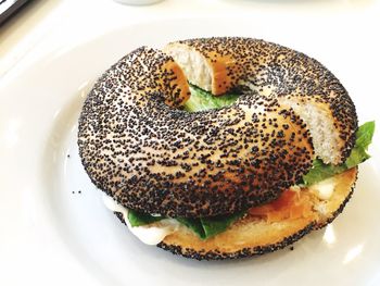 Close-up of burger in plate