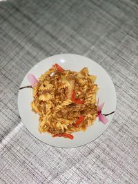High angle view of food in plate