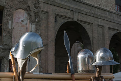 Sculpture of statues outside historic building