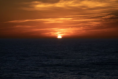Scenic view of sea against romantic sky at sunset