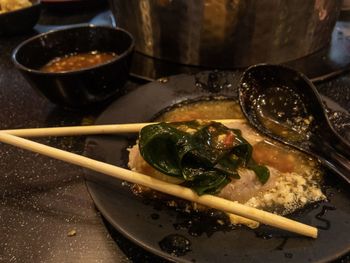 High angle view of food in container on table