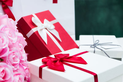 Close-up of red paper in box on table