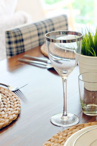 Close-up of glasses on table