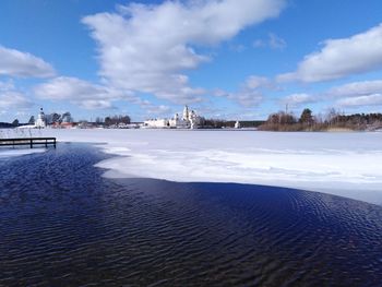 Scenic view of sea against sky during winter