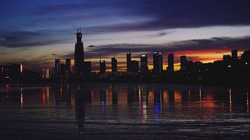 City skyline at sunset