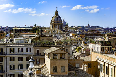 High angle view of buildings in city