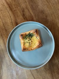 High angle view of food in plate on table