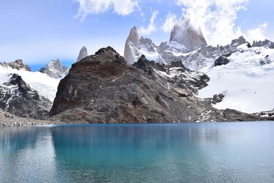 Scenic view of snowcapped mountains against sky