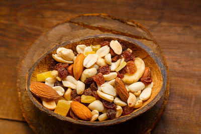 High angle view of food in bowl on table