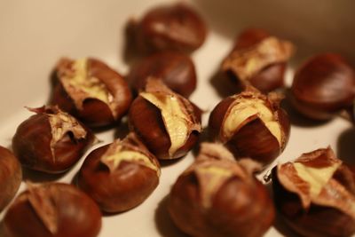 High angle view of chestnuts on table