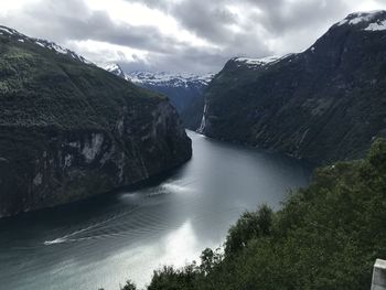 River flowing amidst mountains against sky