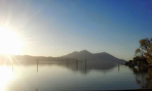 Scenic view of lake against clear sky