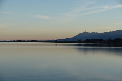 Scenic view of lake against sky during sunset