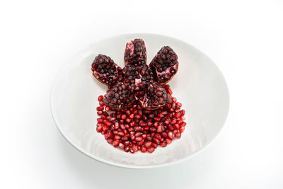 High angle view of strawberries in plate
