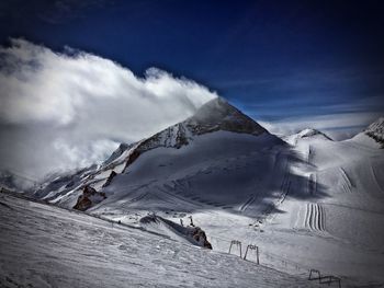 Panoramic view of snowcapped mountains against sky