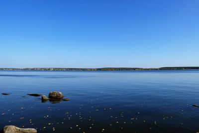 Scenic view of sea against clear blue sky