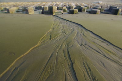 Close-up of wet sand at beach
