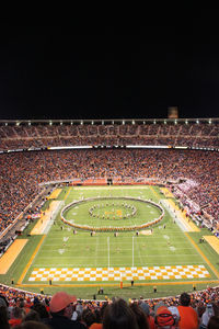 High angle view of people at night