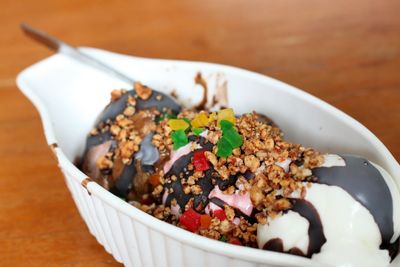 Close-up of food in bowl on table