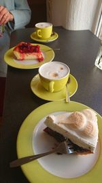 High angle view of breakfast served on table