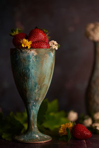 Close-up of strawberries on table