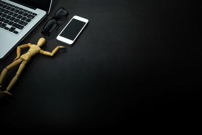 High angle view of laptop keyboard