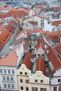 Vertical aerial view of the historic buildings in the old town of prague, czech republic