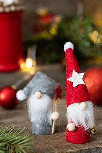 Close-up of christmas decorations on table